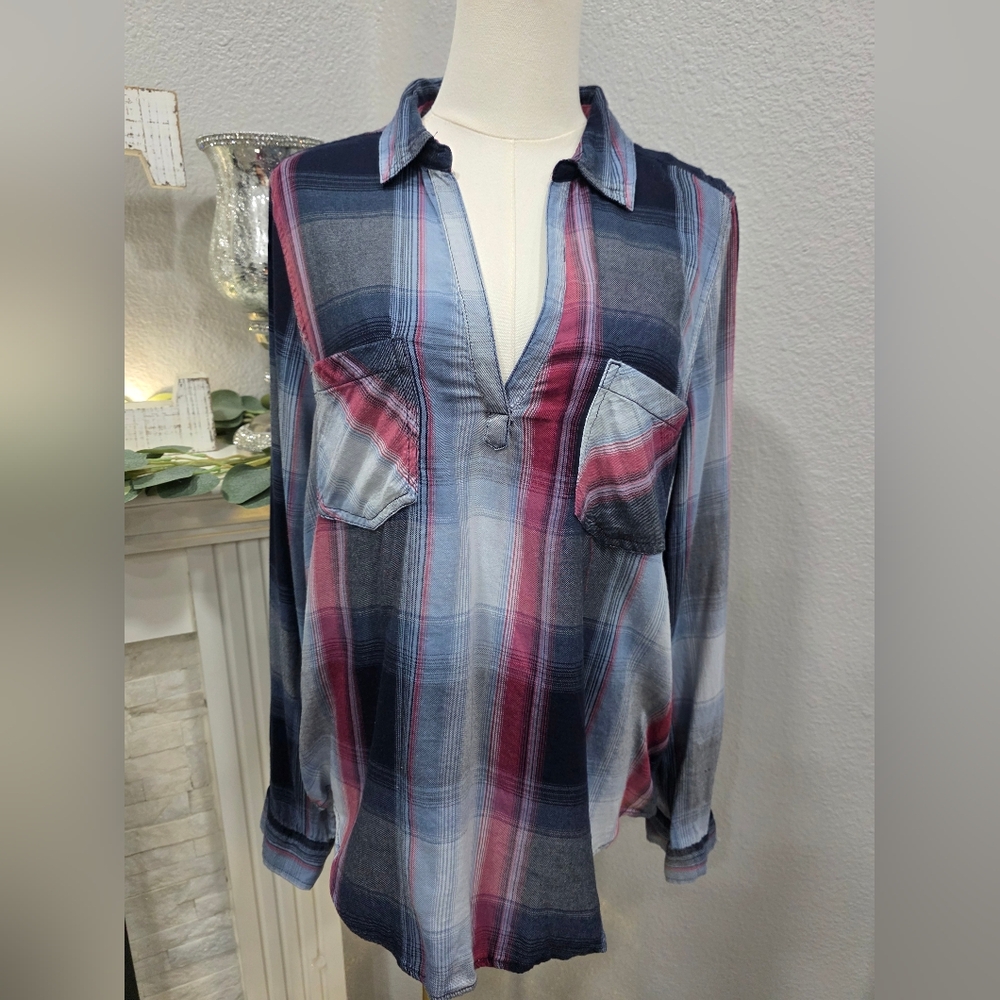 Mudd Blue and Red Plaid Button Down Shirt